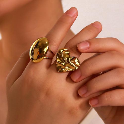 Anillo de dedo de acero inoxidable, acero inoxidable 304, chapado en color dorado, diferentes estilos para la opción & para mujer, más colores para la opción, Vendido por UD