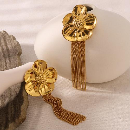 Fashion Fringe Oorbellen, 304 roestvrij staal, Bloem, gold plated, voor vrouw, Verkocht door pair