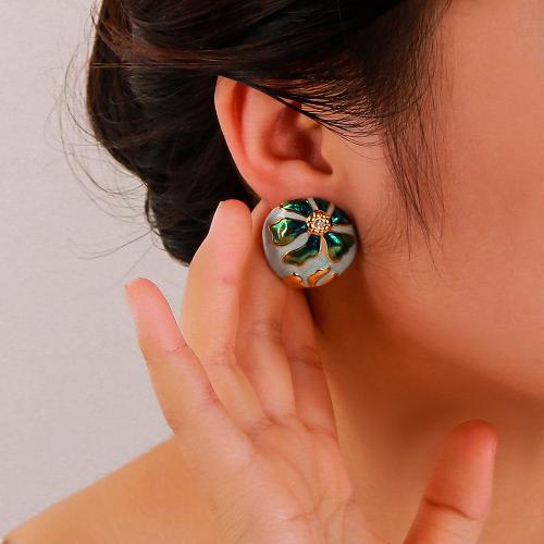 Stainless Steel Stud Earrings 304 Stainless Steel gold color plated for woman & enamel & with rhinestone Sold By Pair