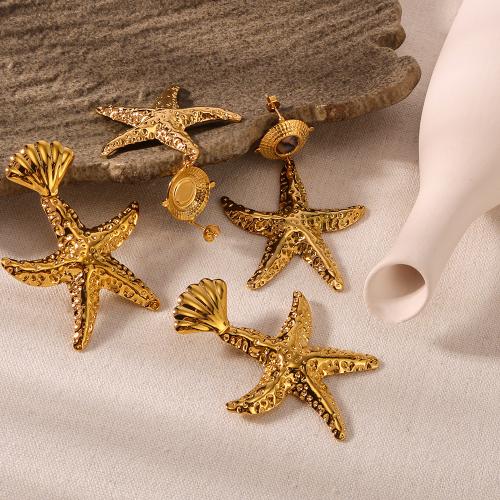 Stainless Steel Drop Earring 304 Stainless Steel Starfish gold color plated & for woman Sold By Pair