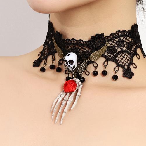 Halloween Necklace Zinc Alloy with Lace & Cloth & Resin plated Halloween Design & for woman nickel lead & cadmium free Sold By PC