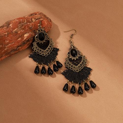 Tibetan Style Drop Earrings, with Lace & Resin, plated, for woman, more colors for choice, Sold By Pair