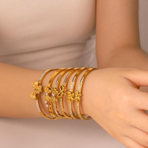 Brazalete del acero inoxidable, acero inoxidable 304, chapado en color dorado, diferentes estilos para la opción & micro arcilla de zirconia cúbica & para mujer, más colores para la opción, Vendido por UD