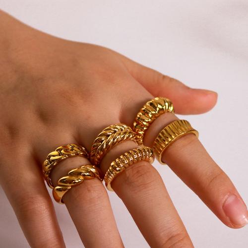 Anillo de dedo de acero inoxidable, acero inoxidable 304, chapado en color dorado, diferentes estilos para la opción & para mujer, más colores para la opción, Vendido por UD