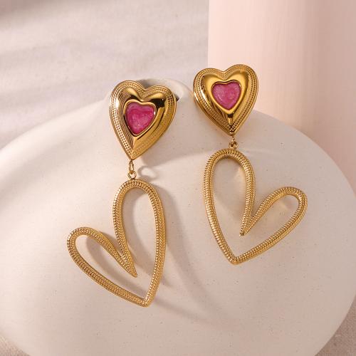 Stainless Steel Drop Earring, 304 Stainless Steel, Heart, gold color plated, for woman & enamel, Sold By Pair