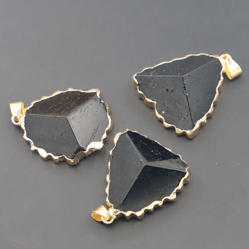 Tibetan Style Pendants, with Schorl, gold color plated, DIY, black, nickel, lead & cadmium free, Aboutuff1a35-25x30-25u00d715-10MM, Sold By Pair