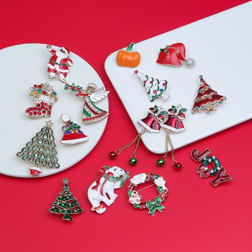 Broches de Noël, alliage de zinc, Placage, Conception de Noël & styles différents pour le choix & émail & avec strass, plus de couleurs à choisir, protéger l'environnement, sans nickel, plomb et cadmium, Vendu par PC