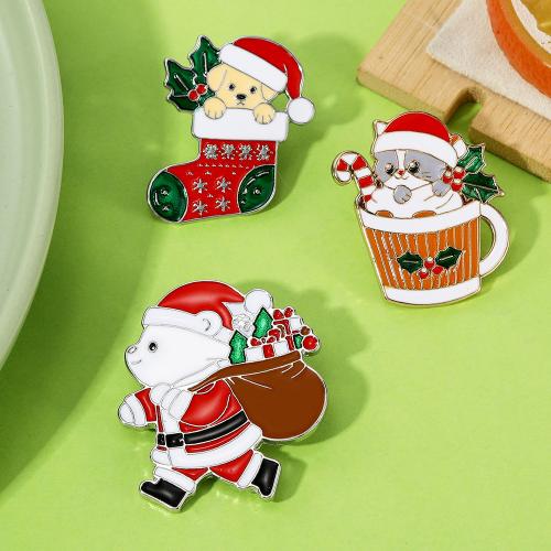 Christmas Brooches Zinc Alloy plated Christmas Design & enamel nickel lead & cadmium free Sold By PC