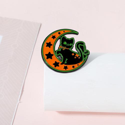 Tibetan Style Brooches, Cat, silver color plated, Halloween Design & cute & enamel, mixed colors, nickel, lead & cadmium free, Sold By PC