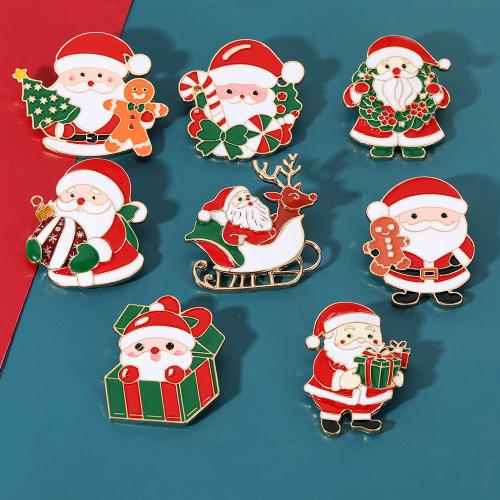 Broches de Noël, alliage de zinc, Placage de couleur d'or, Conception de Noël & styles différents pour le choix & émail, plus de couleurs à choisir, protéger l'environnement, sans nickel, plomb et cadmium, Vendu par PC