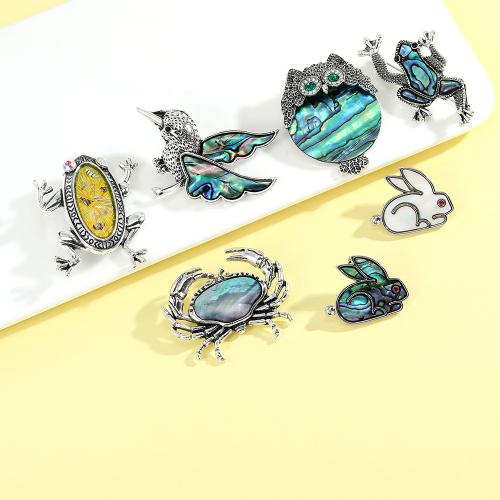 Zinc Alloy Brooches with Abalone Shell silver color plated & enamel & with rhinestone nickel lead & cadmium free Sold By PC