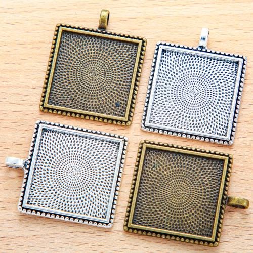 Tibetan Style Pendant Cabochon Setting,  Square, plated, DIY, more colors for choice, 38x31mm, 100PCs/Bag, Sold By Bag