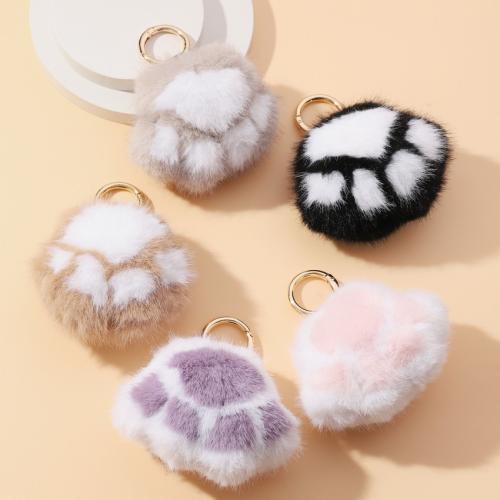 Pelzball Pom Pom Keychain, Plüsch, mit Zinklegierung, Klaue, Modeschmuck, keine, frei von Nickel, Blei & Kadmium, 110x120mm, verkauft von PC