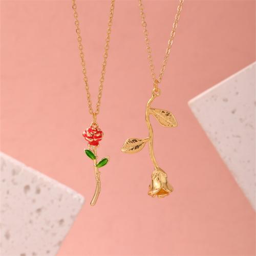 Stainless Steel Jewelry Necklace 304 Stainless Steel Flower gold color plated fashion jewelry & enamel golden Sold By PC