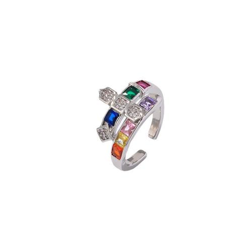 Bague en laiton, Placage de couleur argentée, bijoux de mode & avec strass, argent, protéger l'environnement, sans nickel, plomb et cadmium, Vendu par PC