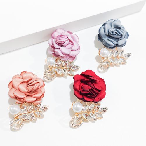 Tibetan Style Brooches, with Cloth & Plastic Pearl, Flower, plated, fashion jewelry & with rhinestone, more colors for choice, nickel, lead & cadmium free, 43x59mm, Sold By PC