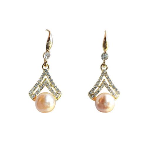 Tibetan Style Drop Earrings, with Plastic Pearl, plated, fashion jewelry & with rhinestone, more colors for choice, nickel, lead & cadmium free, 15x40mm, Sold By Pair