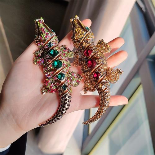 Tibetan Style Brooches, Crocodile, plated, fashion jewelry & with rhinestone, more colors for choice, nickel, lead & cadmium free, 50x140mm, Sold By PC