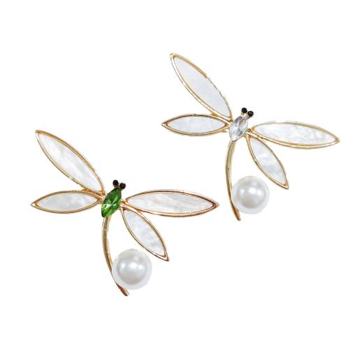 Tibetan Style Brooches, with Shell & Plastic Pearl, Dragonfly, plated, fashion jewelry & with rhinestone, more colors for choice, nickel, lead & cadmium free, 46x44mm, Sold By PC