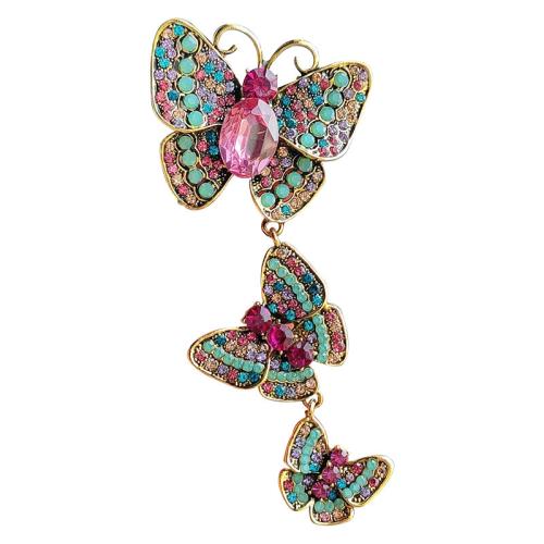 Zinc Alloy Brooches Butterfly plated fashion jewelry & with rhinestone nickel lead & cadmium free Sold By PC