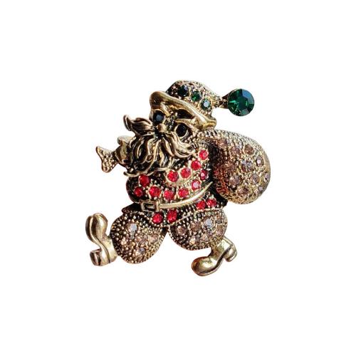 Tibetan Style Brooches, Santa Claus, gold color plated, fashion jewelry & with rhinestone, golden, nickel, lead & cadmium free, 3.50x3.50mm, Sold By PC