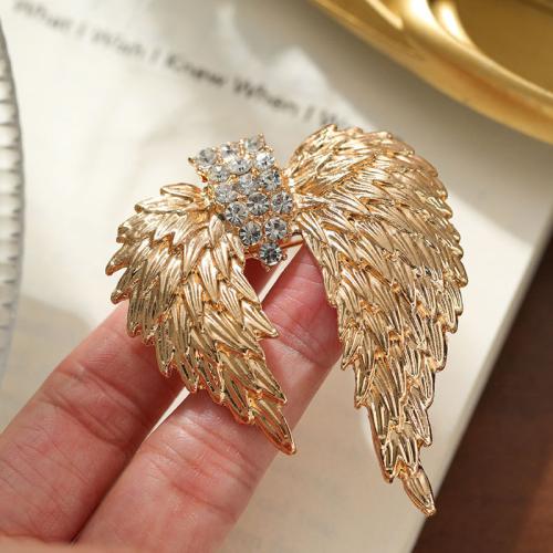 Tibetan Style Brooches, Wing Shape, gold color plated, fashion jewelry & with rhinestone, golden, nickel, lead & cadmium free, 52x60mm, Sold By PC