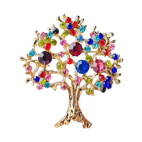 Tibetan Style Brooches, Tree, gold color plated, fashion jewelry & with rhinestone, golden, nickel, lead & cadmium free, 47x50mm, Sold By PC