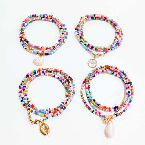 Zinc Alloy Jewelry Necklace with Seedbead & Shell plated fashion jewelry & enamel multi-colored nickel lead & cadmium free Length 83.6 cm Sold By PC