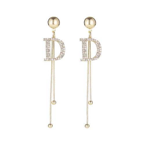 Boucles d'oreilles en alliage de zinc, Placage de couleur d'or, bijoux de mode & avec strass, doré, protéger l'environnement, sans nickel, plomb et cadmium, 14x79mm, Vendu par paire