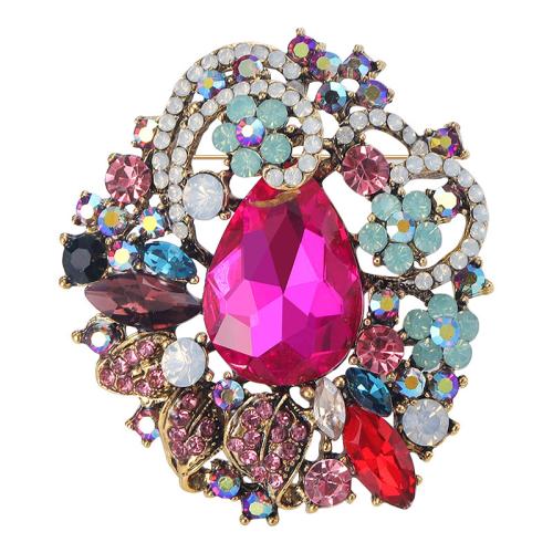 Tibetan Style Brooches, plated, fashion jewelry & with rhinestone, more colors for choice, nickel, lead & cadmium free, 55x60mm, Sold By PC