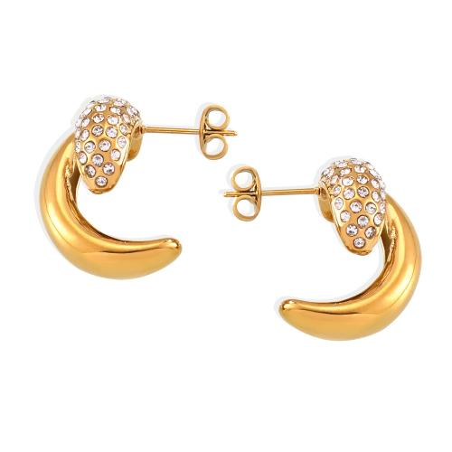 Titanium Steel  Earring, 18K gold plated, fashion jewelry & for woman & with rhinestone, Sold By Pair