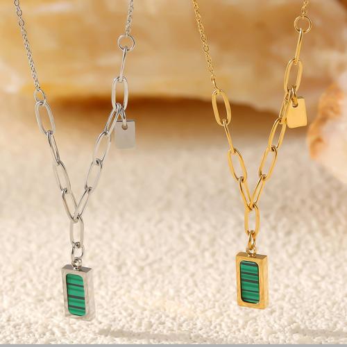 Stainless Steel Jewelry Necklace 304 Stainless Steel with Malachite with 5cm extender chain plated fashion jewelry & for woman Length Approx 45 cm Sold By PC