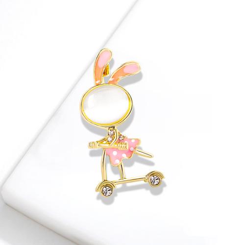 Zinc Alloy Brooches with Cats Eye Rabbit plated for woman & enamel & with rhinestone Sold By PC