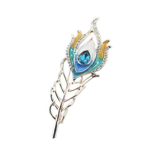 Tibetan Style Brooches, Feather, plated, for woman & enamel & with rhinestone, more colors for choice, Sold By PC