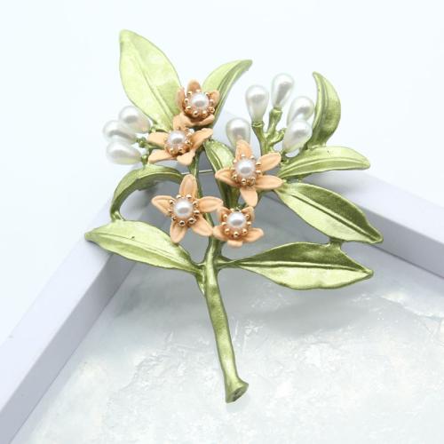 Zinklegering broches, Zinc Alloy, met Plastic Pearl, moffelen vernis, voor vrouw, groen, Verkocht door PC