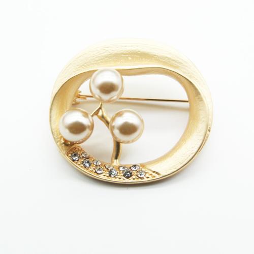 Zinklegering broches, Zinc Alloy, met Plastic Pearl, plated, voor vrouw & met strass, goud, Verkocht door PC