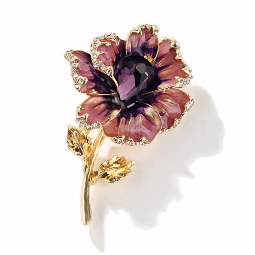 Tibetan Style Brooches, with Crystal, Flower, plated, for woman & enamel & with rhinestone, more colors for choice, Sold By PC