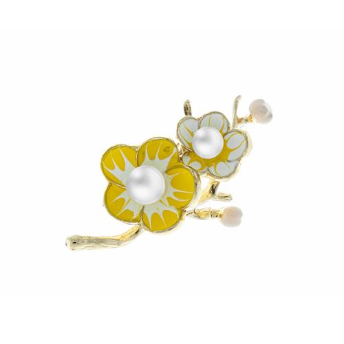 Tibetan Style Brooches, with Plastic Pearl, Plum Blossom, plated, for woman & enamel, more colors for choice, Sold By PC