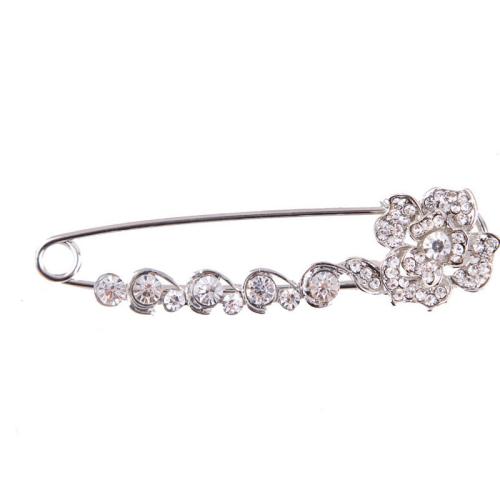 Tibetan Style Safety Pin, plated, for woman & with rhinestone, more colors for choice, 85x30mm, Sold By PC