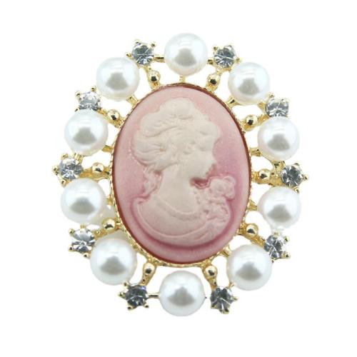 Broches en alliage de zinc, avec perle de plastique & Acrylique, Placage, pour femme & avec strass, rose, Vendu par PC