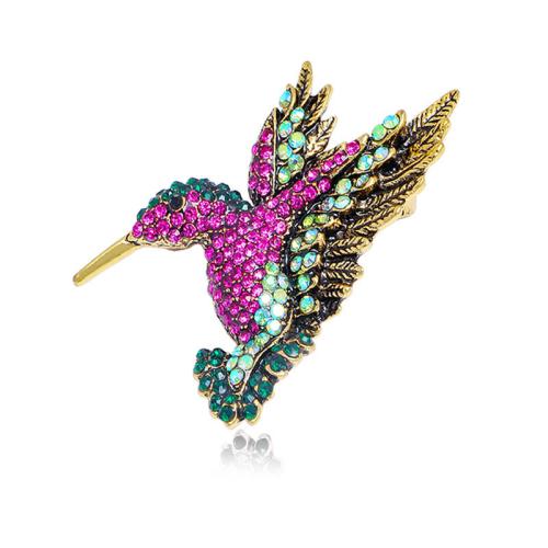 Tibetan Style Brooches, Hummingbird, plated, for woman & with rhinestone, more colors for choice, 40x48mm, Sold By PC