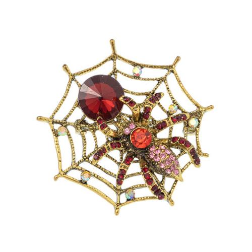 Tibetan Style Brooches, Spider Web, plated, for woman & with rhinestone, gold, Sold By PC