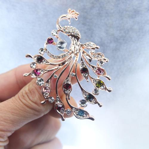 Tibetan Style Brooches, Peacock, plated, for woman & with rhinestone, gold, Sold By PC