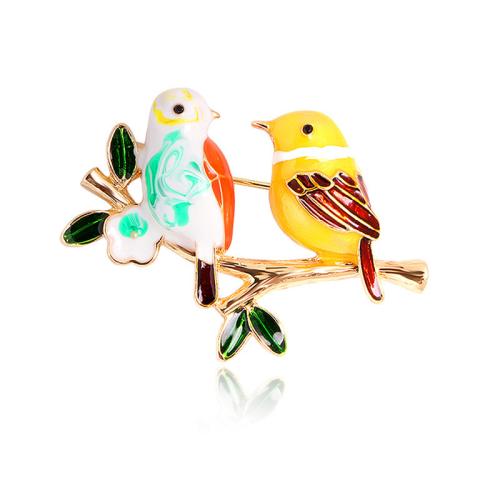 Tibetan Style Brooches, Bird, plated, for woman & enamel, gold, Sold By PC