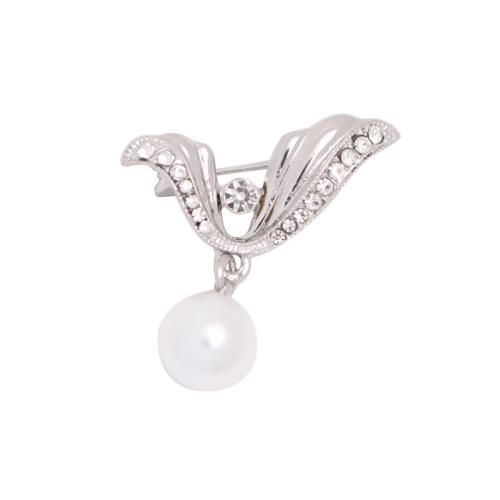 Tibetan Style Brooches, with Plastic Pearl, plated, for woman & with rhinestone, more colors for choice, 30x31mm, Sold By PC