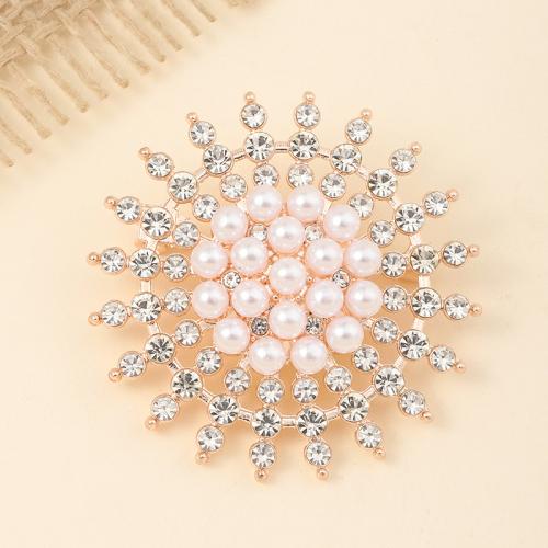 Zinc Alloy Brooches with Plastic Pearl plated for woman & with rhinestone rose gold color Sold By PC