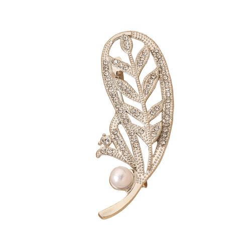 Zinc Alloy Brooches with Plastic Pearl Feather plated for woman & with rhinestone Sold By PC