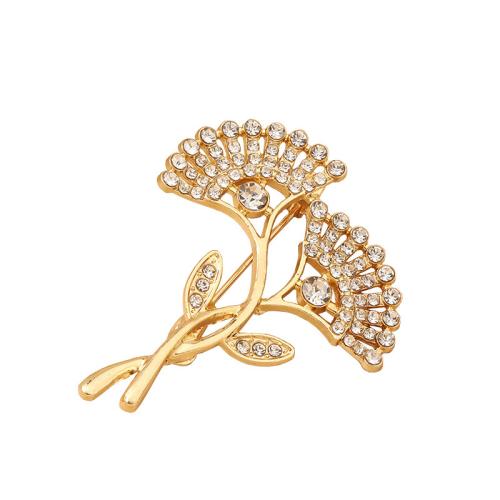 Zinc Alloy Brooches Ginkgo Leaf plated for woman & with rhinestone gold Sold By PC