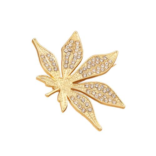 Tibetan Style Brooches, Maple Leaf, plated, for woman & with rhinestone, gold, Sold By PC