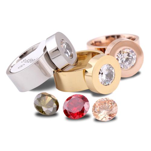 Bague acier titane, normes différentes pour le choix & pavé de micro zircon & pour femme, plus de couleurs à choisir, Vendu par PC